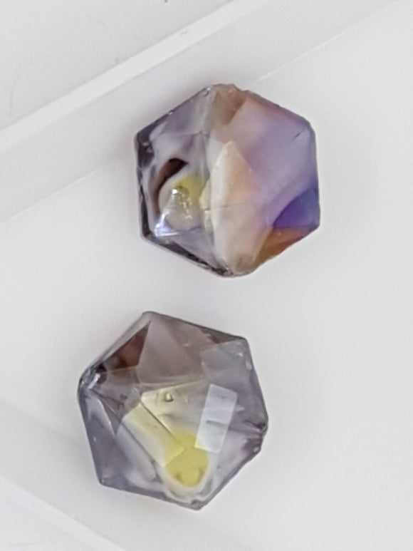 16MM MILLEFIORI GLASS HEXAGON BEADS - AMETHYST