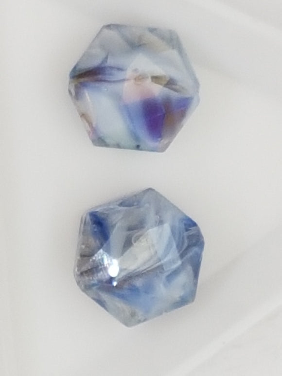 16MM MILLEFIORI GLASS HEXAGON BEADS - STEEL BLUE