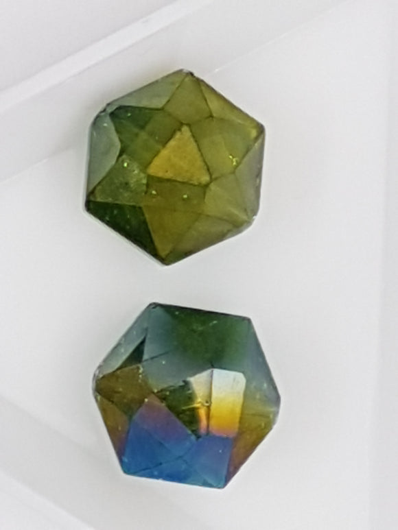 16MM MILLEFIORI GLASS HEXAGON BEADS - GREEN