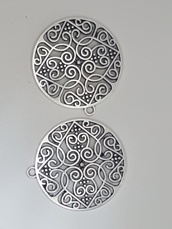 35X38MM TIBETAN STYLE ROUND PENDANT - ANTIQUE SILVER