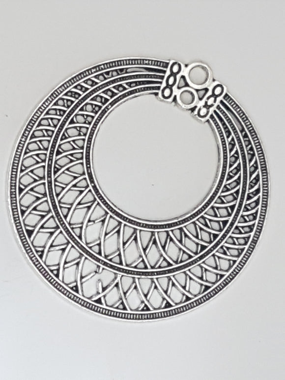 48X47MM TIBETAN STYLE ROUND PENDANT - ANTIQUE SILVER