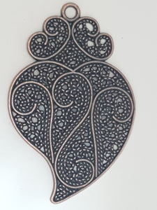 75X48MM VINTAGE HEART FILIGREE PENDANT - COPPER COLOUR