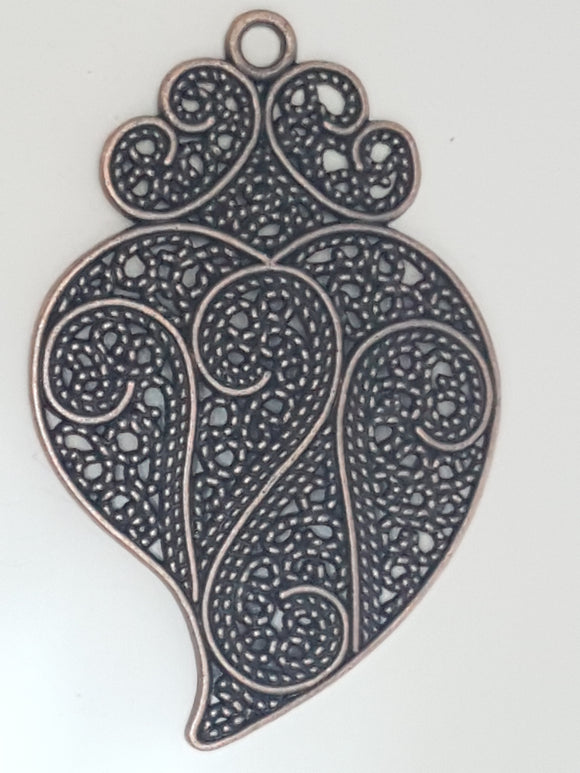 75X48MM VINTAGE HEART FILIGREE PENDANT - COPPER COLOUR