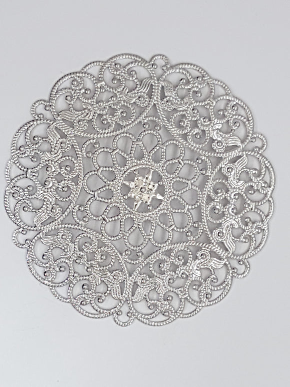 69MM BRASS FILIGREE FLOWER - SILVER
