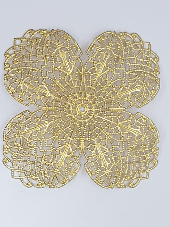 67X67X4MM BRASS FILIGREE FLOWER JOINER - UNPLATED- GOLDEN