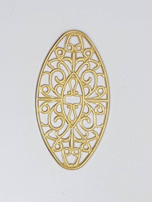 50.5X27MM BRASS FILIGREE OVAL UNPLATED JOINER - GOLDEN