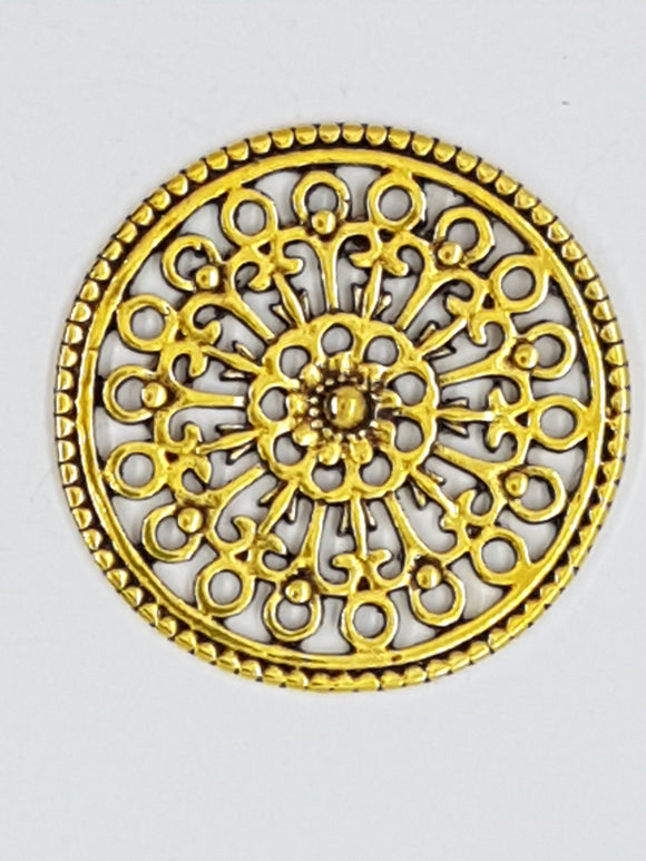 34X3MM TIBETAN STYLE ALLOY FILIGREE MEDALLION - ANTIQUE GOLDEN