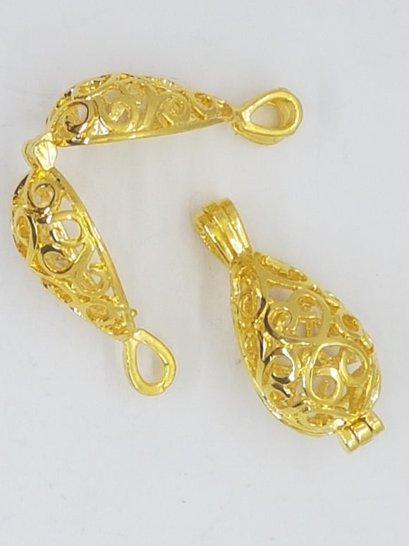 25X11MM FILIGREE TEARDROP CAGE - GOLDEN