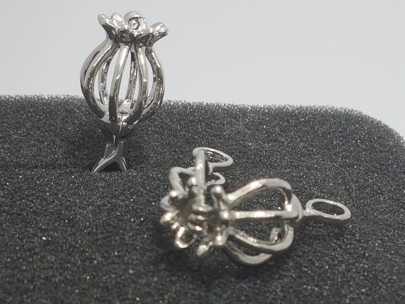 27X11MM FILIGREE FLOWER CAGE - PLATINUM