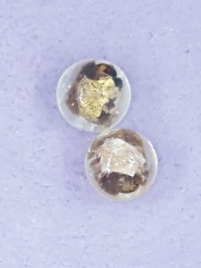12MM HANDMADE GOLD & SILVER FOIL & GLASS BEADS - BROWN/CLEAR