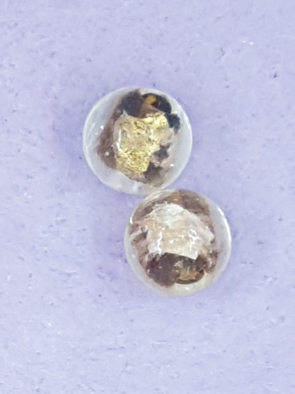 12MM HANDMADE GOLD & SILVER FOIL & GLASS BEADS - BROWN/CLEAR