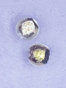 12MM HANDMADE GOLD & SILVER FOIL & GLASS BEADS - AMETHYST/CLEAR