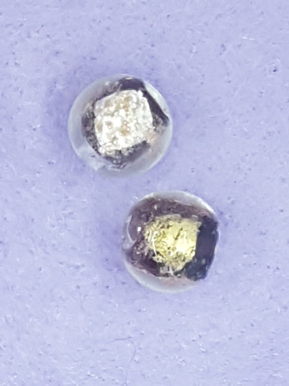 12MM HANDMADE GOLD & SILVER FOIL & GLASS BEADS - AMETHYST/CLEAR