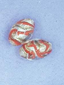 16X11MM HANDMADE SILVER FOIL & GOLD SAND GLASS BEADS - ORANGE/RED