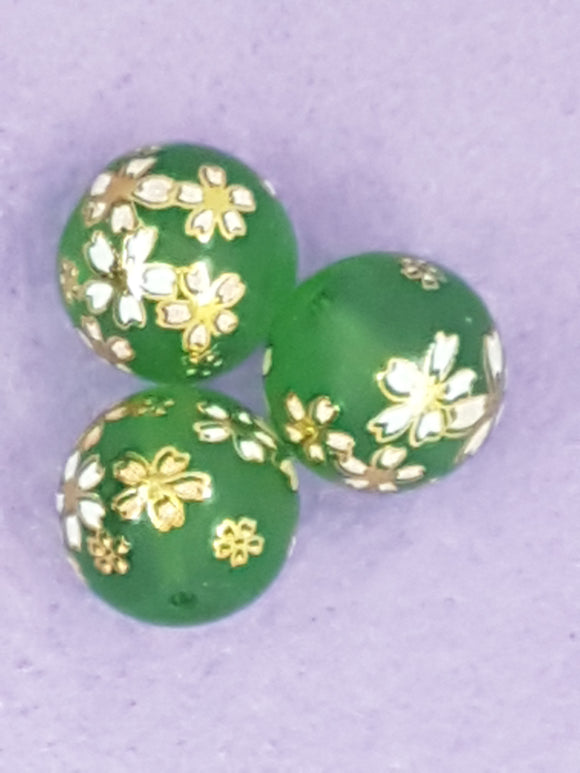14MM FLOWER PICTURE GLASS BEADS - MIXED FLOWERS - PINK/WHITE