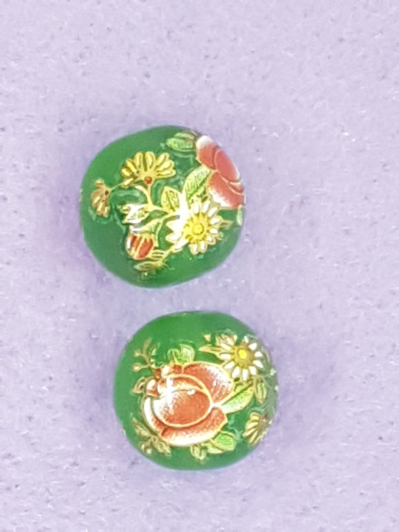 14MM FLOWER PICTURE GLASS BEADS - MIXED FLOWERS - DARK ORANGE