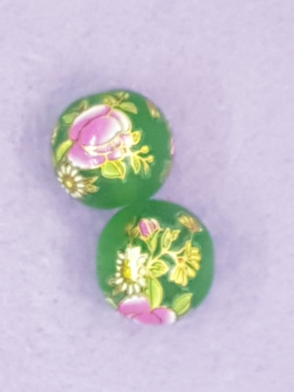 14MM FLOWER PICTURE GLASS BEADS - MIXED FLOWERS - CRIMSON