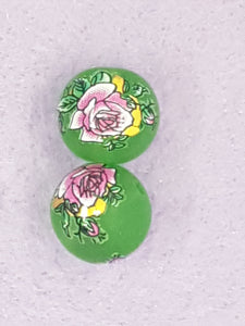 14MM FLOWER PICTURE GLASS BEADS - MIXED FLOWERS - CRIMSON ROSES