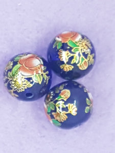 14MM FLOWER PICTURE GLASS BEADS - MIXED FLOWERS - DARK ORANGE