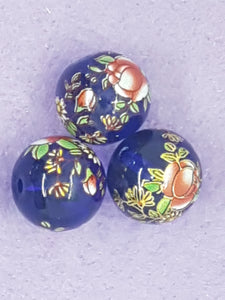 14MM FLOWER PICTURE GLASS BEADS - MIXED FLOWERS - BROWN/ORANGE