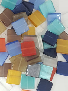 12MM SQUARE CAT EYE GLASS BEADS - MIXED COLOURS