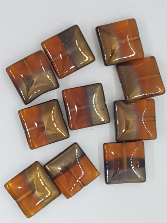14.5MM SQUARE RED COPPER PLATED GLASS BEADS - BROWN
