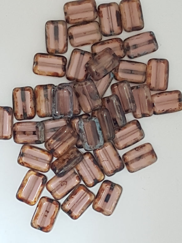 12X8MM CZECH CRYSTAL TABLECUT RECTANGLE BEADS - SADDLE BROWN