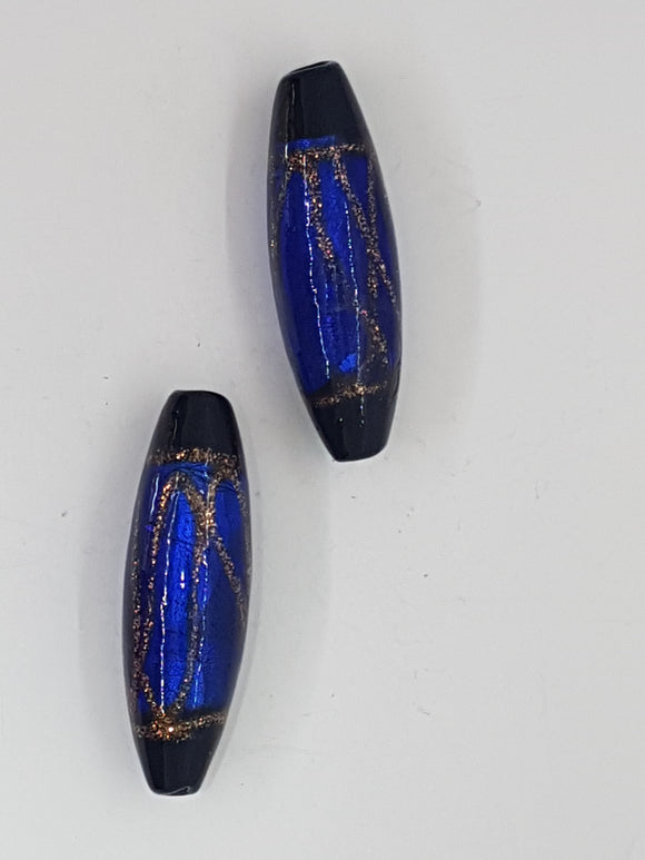 40MM H/MADE SILVER FOIL LAMPWORK BEADS - DARK BLUE