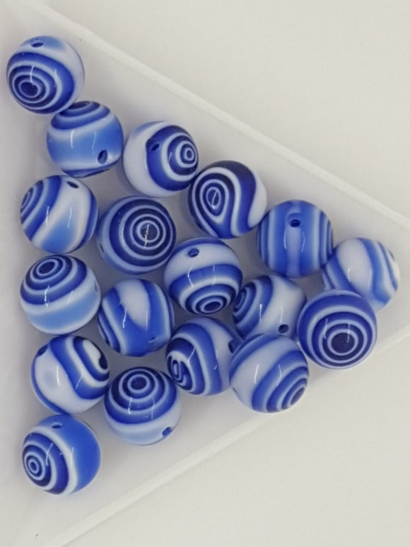 10MM H/MADE LAMPWORK BEADS - ROUND - DARK BLUE