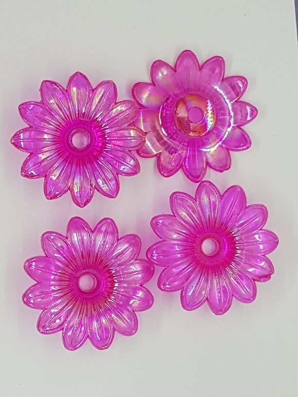 34x34x9MM ACRYLIC TRANSPARENT FLOWERS - HOT PINK
