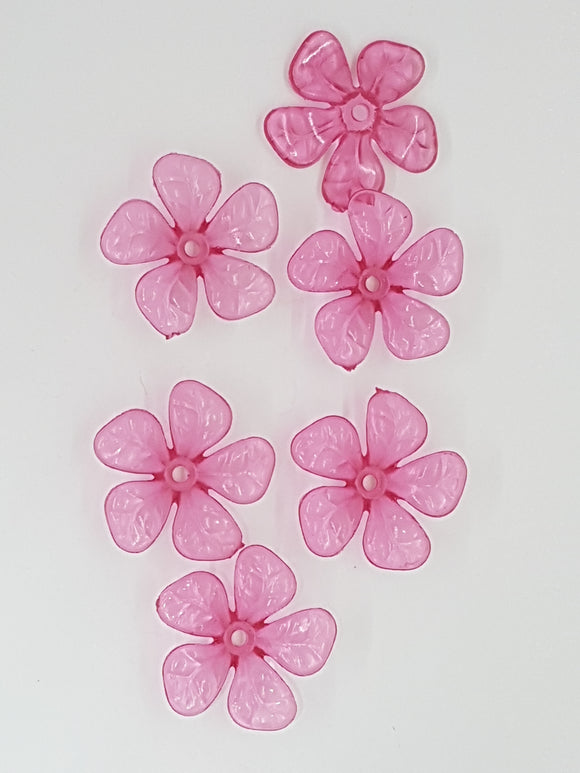25.5x26x7.5MM ACRYLIC TRANSPARENT FLOWERS - FUCHSIA