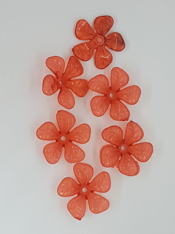 25.5x26x7.5MM ACRYLIC TRANSPARENT FLOWERS - RED