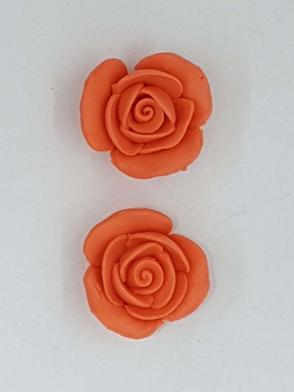 17MM H/MADE PORCELAIN OPAQUE ROSE FLOWERS - NO HOLE - ORANGE