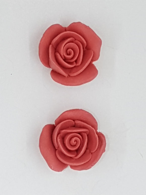 17MM H/MADE PORCELAIN OPAQUE ROSE FLOWERS - NO HOLE - RED