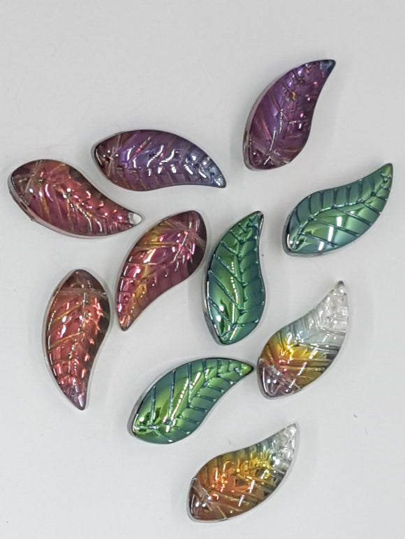 18x9x5MM GLASS ELECTROPLATED LEAVES - MIXED COLOURS