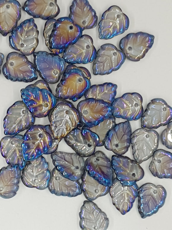 13x10MM GLASS ELECTROPLATED LEAVES - VITRAIL