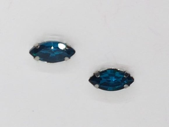 12x6MM GLASS RHINESTONE HORSE EYE MONTEE - TEAL BLUE
