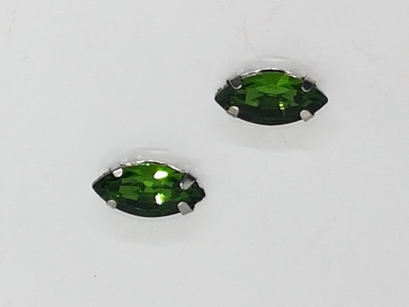 12x6MM GLASS RHINESTONE HORSE EYE MONTEE - DARK GREEN