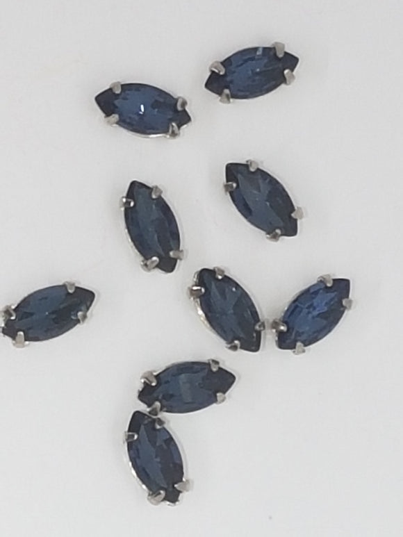 8x4MM GLASS RHINESTONE HORSE EYE MONTEE - STEEL BLUE