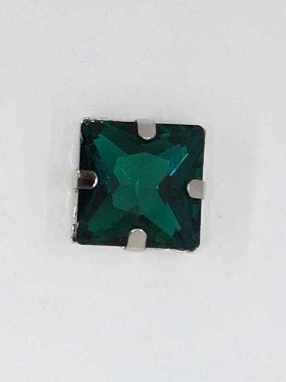 14x14MM GLASS RHINESTONE SQUARE MONTEE - EMERALD GREEN