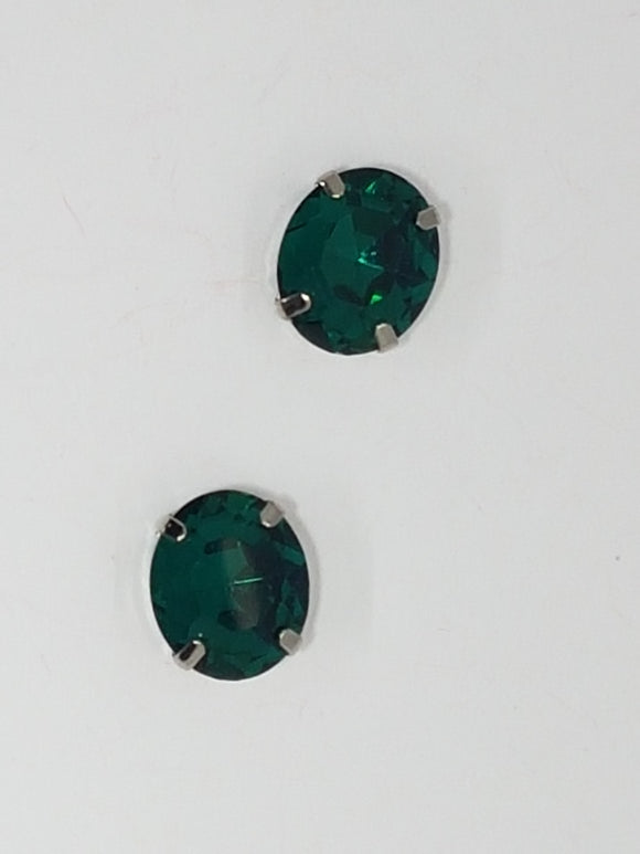 12x10MM GLASS RHINESTONE OVAL MONTEE - EMERALD GREEN