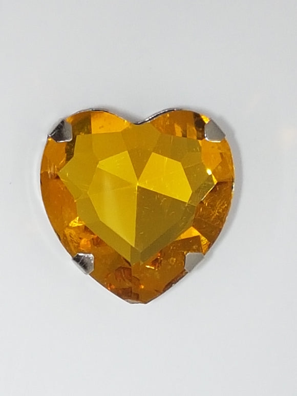 27x27MM GLASS RHINESTONE HEART MONTEE - DARK YELLOW