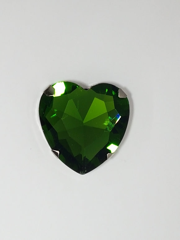27x27MM GLASS RHINESTONE HEART MONTEE - DARK GREEN