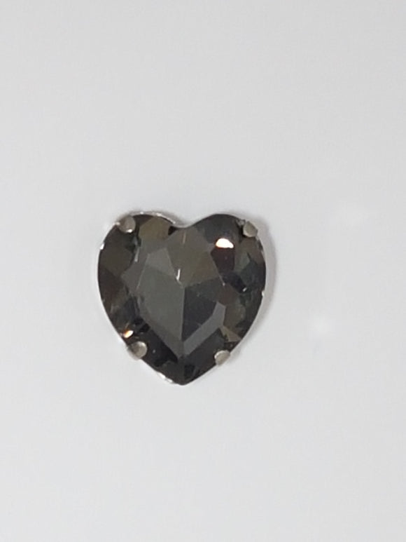 14x14MM GLASS RHINESTONE HEART MONTEE - DARK SMOKEY GREY