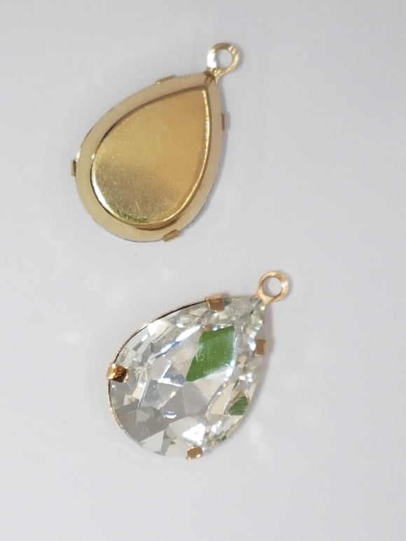 29x18MM GLASS RHINESTONE BRASS TEARDROP PENDANT/EARRING