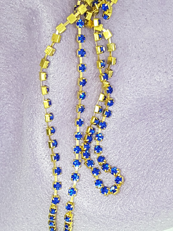 3.1MM GRADE A BRASS GLASS RHINESTONE CUP CHAIN - SAPPHIRE BLUE
