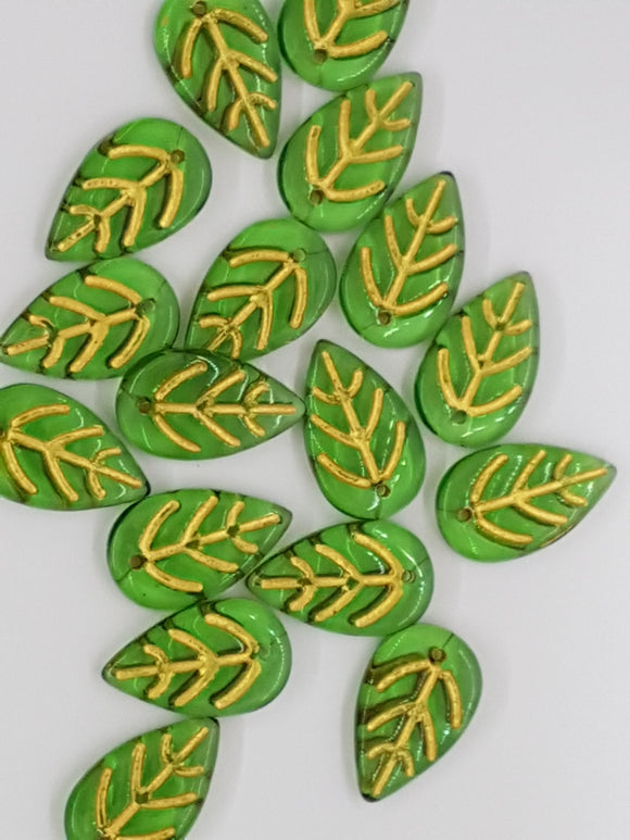 18x11x3MM GLASS TRANSPARENT LEAVES - MED. SEA GREEN
