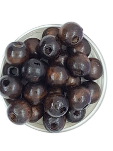 14MM WOODEN ROUND BEADS - COCONUT BROWN