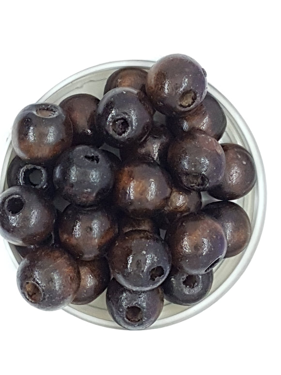 14MM WOODEN ROUND BEADS - COCONUT BROWN