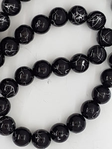 10MM  GLASS BEADS - BLACK - White Mottle